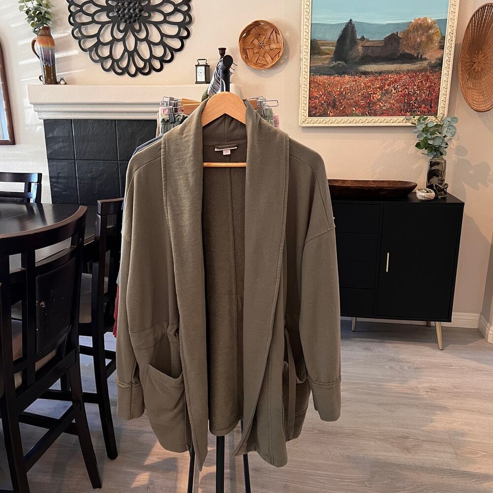 Knox Rose Jacket Womens Size XL Olive Green Drape Front Cotton Blend Pockets - Picture 15 of 16